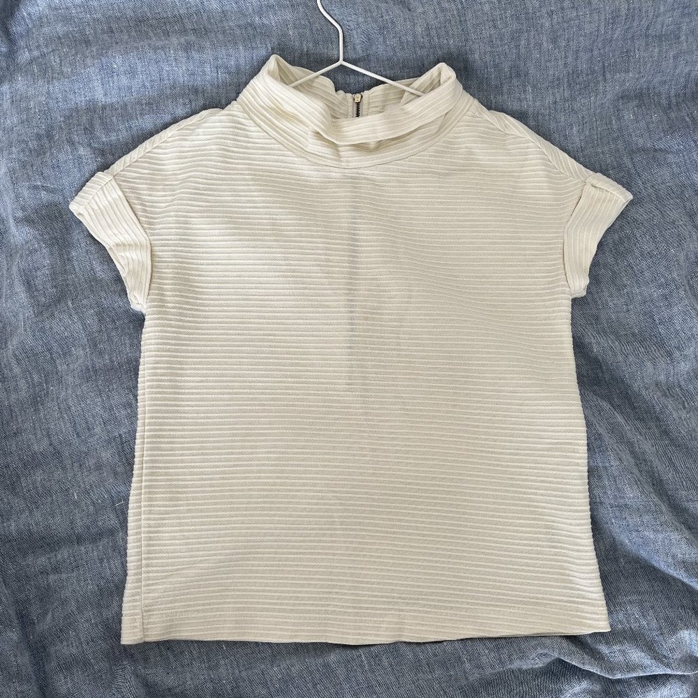 Anthropologie Postmark Rolled Short Sleeve Cowl Neck Top Ivory Size S